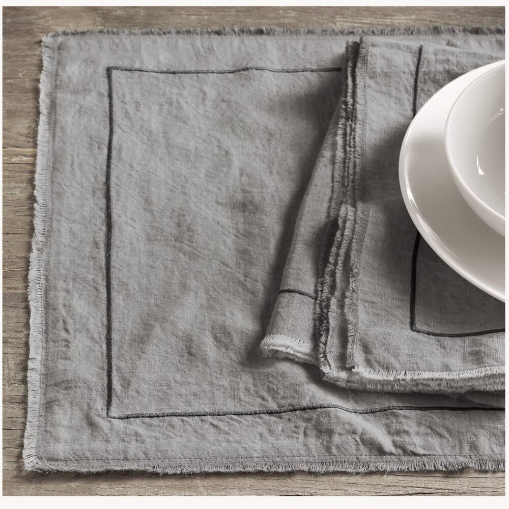 Restoration Hardware Frayed Edge Belgian Linen Placemats (Set of 4)